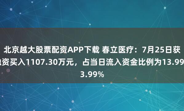 北京越大股票配资APP下载 春立医疗：7月25日获融资买入1107.30万元，占当日流入资金比例为13.99%